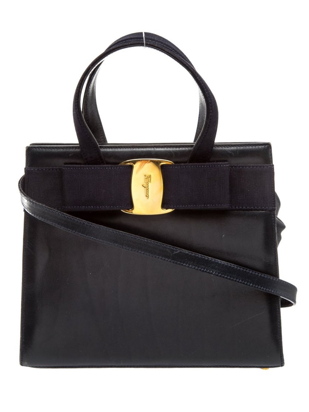 Salvatore Ferragamo Vintage Vara Bow Black Leather Top Handle Crossbody Bag